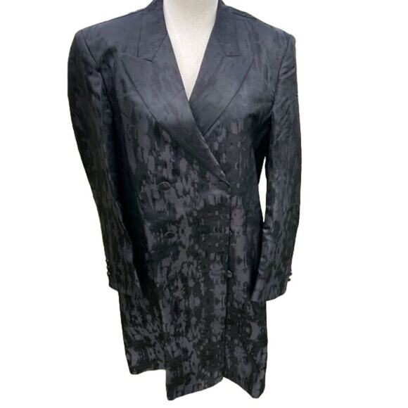 Vintage Y2K Black Jacket Dress Iridescent Elegant Long Coat Size 40S - Picture 5 of 15